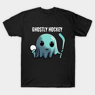 Cute ghost playing hockey: The adventures of a Ghostly Hockey Player, Halloween T-Shirt